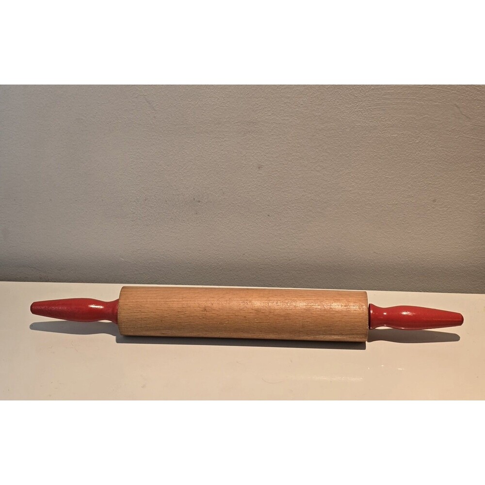 Vintage Wooden Rolling Pin Red Handles Primitive Farmhouse Kitchen Decor